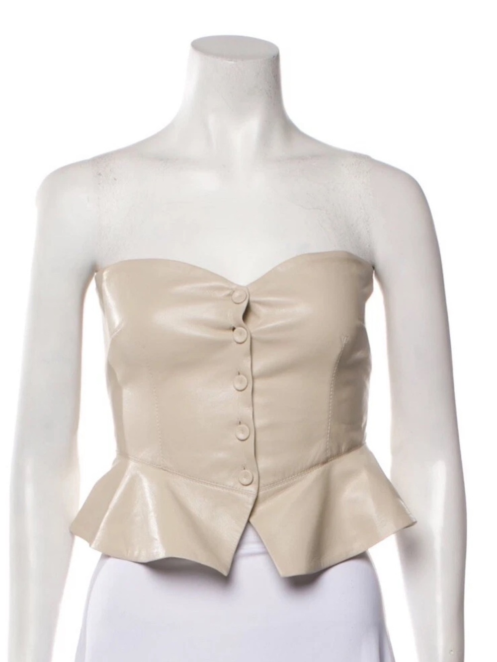 Nanushka Beige Strapless Faux-Leather Peplum Top
